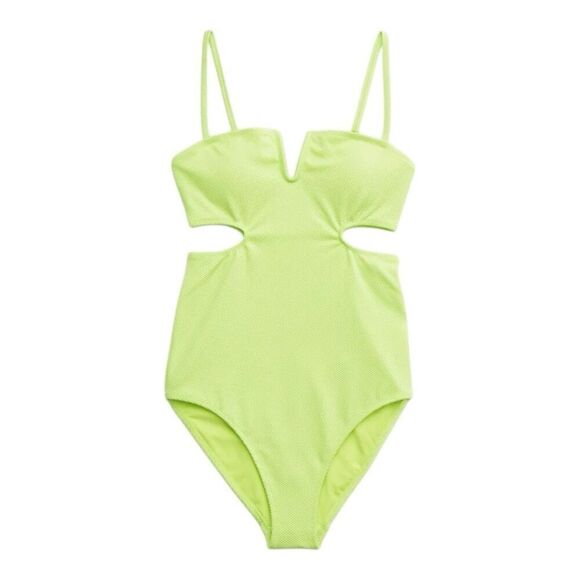 Aerie Shine Pique V Wire Cut Out One Piece Swimsuit size Large - Picture 3 of 7